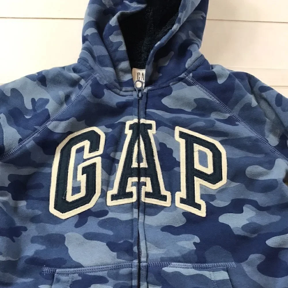 Gap Kids Blue Camo Sherpa Lined Full Zip Hoodie